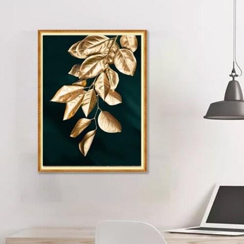 DIY New Diamond Embroidery Abstract Golden Plant Leaf 5D Diamond Painting Nordic Diamond Mosaic Living Room Home Decoration Gift