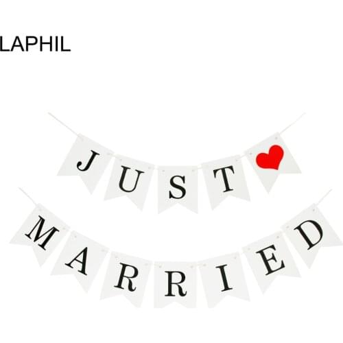 LAPHIL Just Married Banner Paper Bunting Garland Rustic Wedding Car Decoration Mr Mrs Wedding Bridal Shower Event Party Supplies
