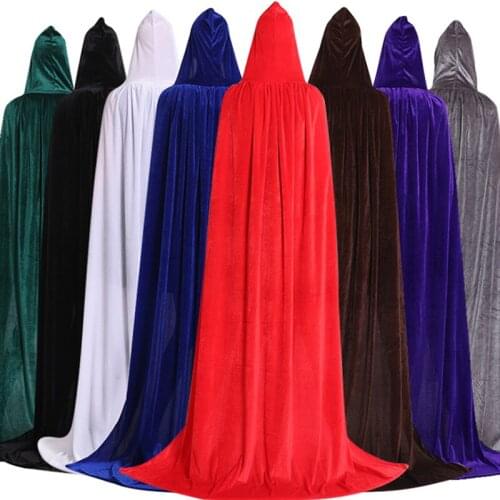 Adult Kids Halloween Velvet Cloak Cape Hooded Medieval Costume Witch Wicca Vampire Carnival Party