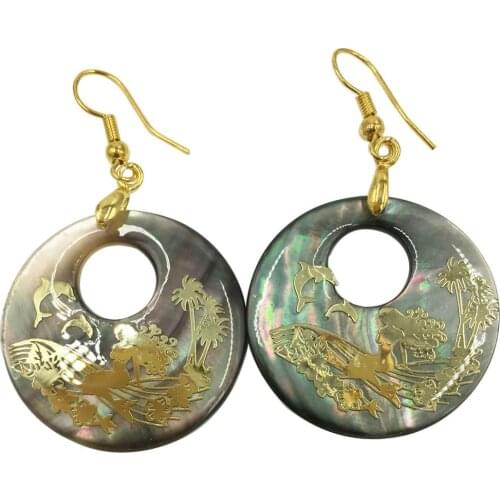 Free Shipping Women Fashion Jewelry Black Mother of pearl Shell Dolphin Mermaid beads Earring 1Pair C8359