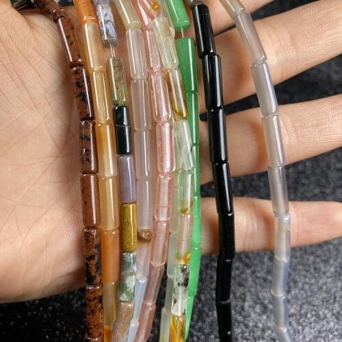 Natural Stone Cylindrical shape Beads Yellow Jades Crystal Loose beads For jewelry making DIY Necklace Bracelet Accessories 40cm