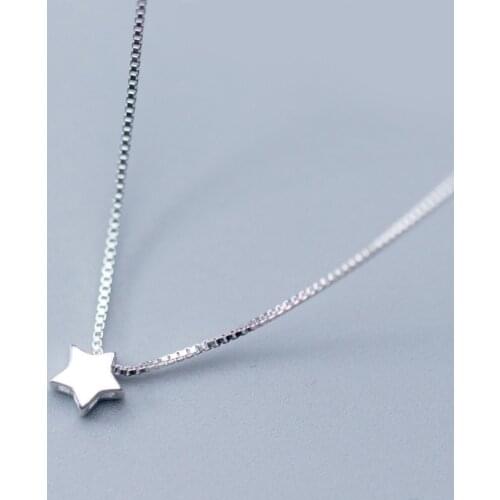 HF JEL Statement S925 Sterling Silver Star Charm Pendant Necklaces for Women Small Choker Necklaces Fashion Jewely Accessories