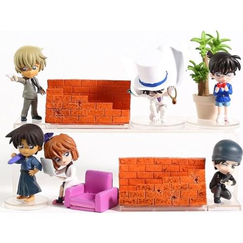 Detective Conan Edogawa Konan Haibara Ai Hattori Heiji Akai Shuuichi Kaitou Kiddo Furuya Rei Mini PVC Figures Toys 6pcs/set