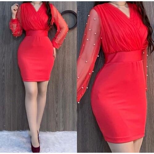 Elegant Bodycon Pleated Short Beaded Evening Dresses Long Sleeve Zipper Back Black Satin Abendkleider Robes de Soirée for Women