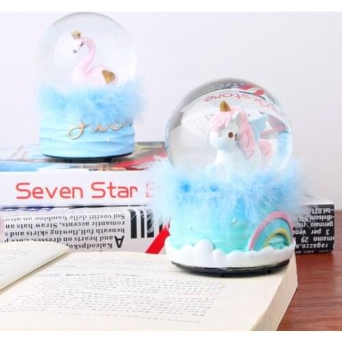 European creative unicorn girl heart crystal ball music box resin friends classmates birthday gift home decoration