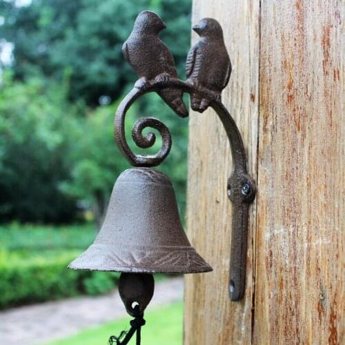 European Style Countryside Countryside Retro Cast Iron Art Doorbell Hand Bell Garden Courtyard Wall Decoration Double Bird
