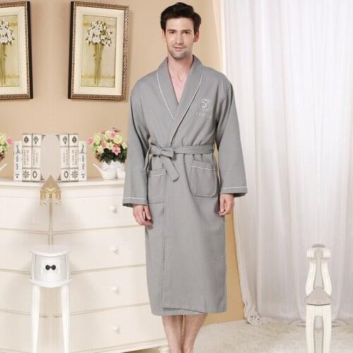 Cotton Waffle Bathrobe Man 100% Cotton Suck Water Kimono Bath Robe Plus Size XL Bathrobes Gown Bridesmaid Robes Long Summer
