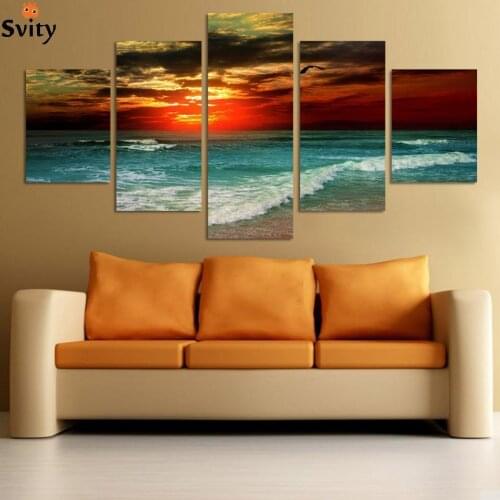 5 Panel Modern Printed Sea Wave Landscape Painting Picture Cuadros Canvas Art Seascape Painting For Living Room No Frame F240