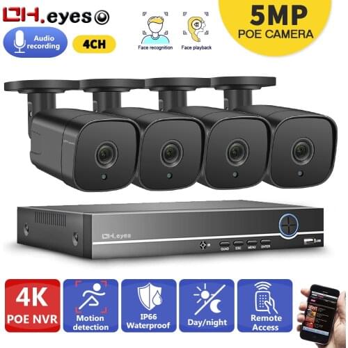 4K 4CH POE NVR AI Human Detection Audio Record IP Camera System H.265 Audio Bullet Outdoor Security CCTV Video Surveillance Kit