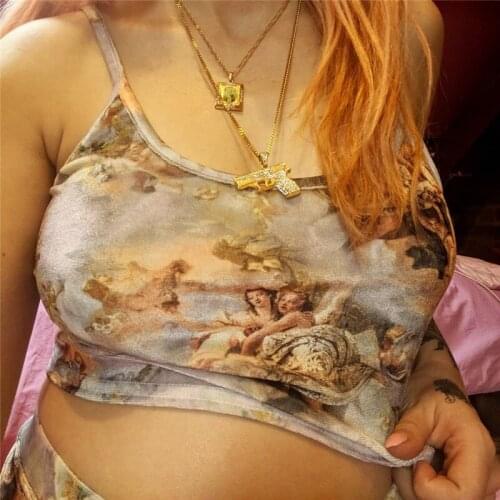 Fashion Angle Cupid Printed Crop Tops Women Summer Style Streetwear Spaghetti Strap Sexy Camis 2021 New Basic Vests