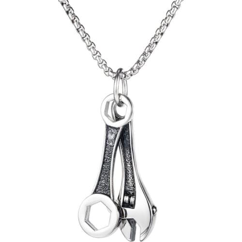 Punk Gothic Stainless Steel Wrench Necklaces Men 2020 Vintage hip hop jewelry Accessories Mans Pendants Necklaces Wholesale