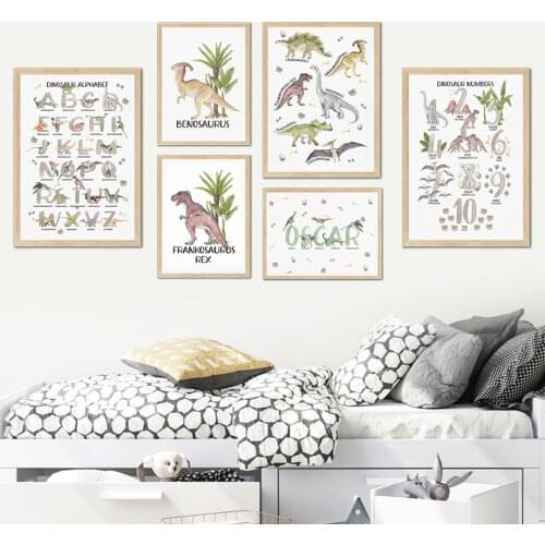 Alphabet Number Dinosaur Education Wall Art Canvas Painting Nordic Posters And Prints Wall Pictures Baby Kids Room Nursery Decor