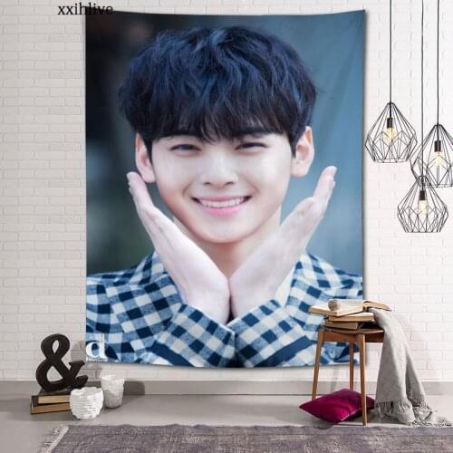 Wall Tapestry Singer Actor Cha EunWoo Background Decorative Wall Hanging For Living Room Bedroom Dorm Room Home Decor 100x150cm