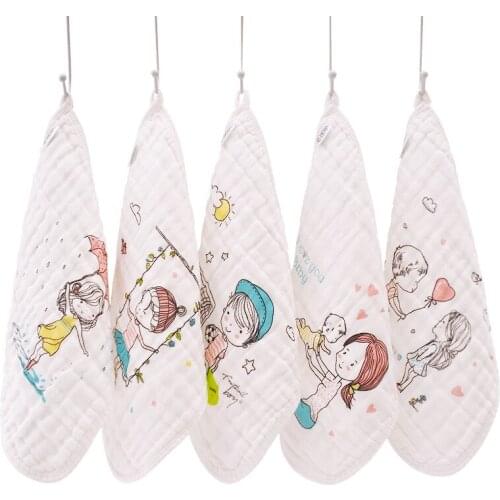New Arrival Multi-Use Six layer 100% Muslin Cotton 5PC/LOT Soft Washed Handkerchief Towel Newborn Face Towel Square Baby Bibs