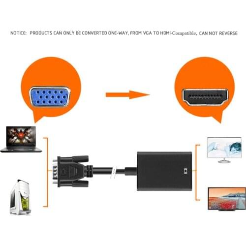 VGA to HDMI-Compatible Converter Male to Female VGA Adapter With Audio Output 1080P VGA Converter for PC laptop HDTV Projector