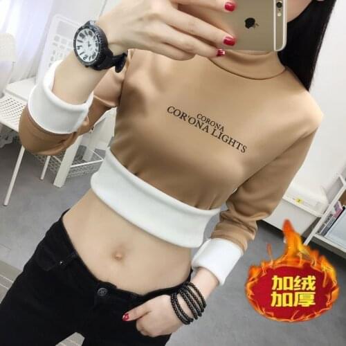 Plus velvet thick bottoming shirt female t-shirt long-sleeved Slim Korean version 2019 new autumn and winter clothing