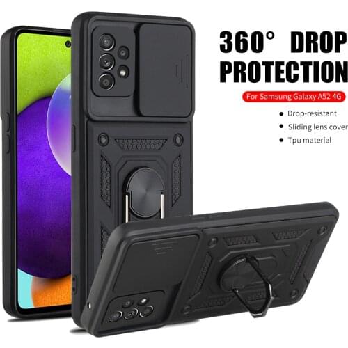 Shockproof Stand Ring Case For Sasung Galaxy A52 4G Or 5G Push Pull Camera Protection Phone Back Cover For Sansung A 52 52A 6.5"