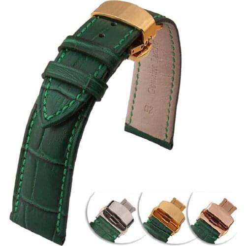 Genuine Calfskin Leather Watch Strap Green Bamboo Flexible Durable Breathable and Stink-Free for Male Female 18mm 20mm 22mm