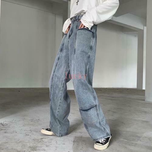 Retro Girls Pants Denim Jeans Straight Wide Leg Loose Harajuku Baggy Trousers sz