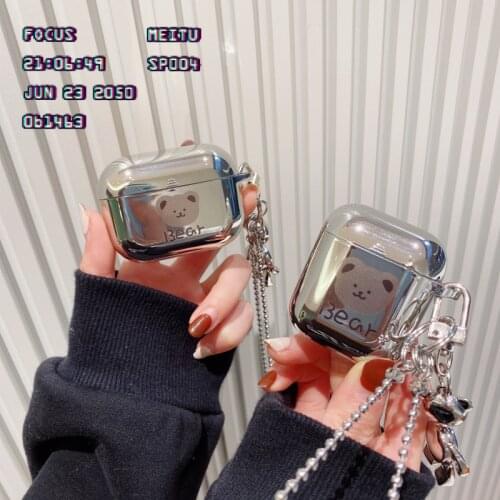 Luxury Plating Mirror Earphone Case For Airpods 1/2/Pro Cover Cute cartoon bear Headphones Box Cases Funda