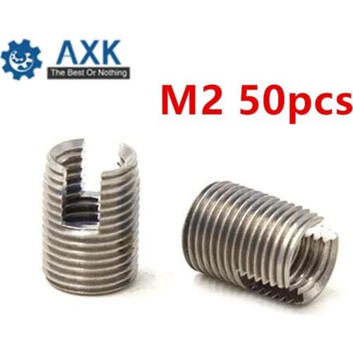 50pcs Stainless Steel M2 Self Tapping Thread Insert Screw Bushing M2*0.4*6mm 302 Slotted Type Wire Thread Repair Insert