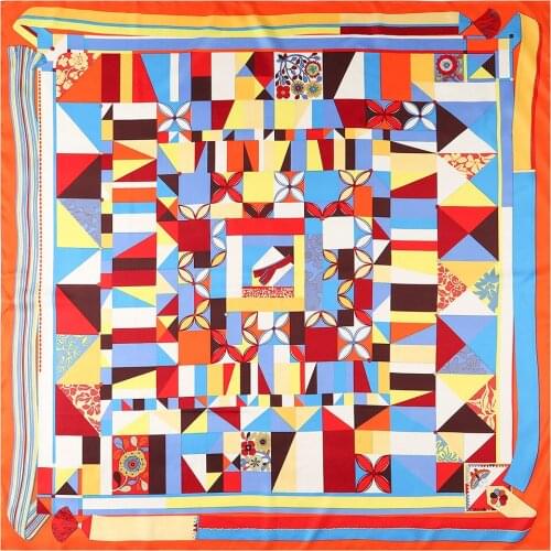 Twill Silk Scarf for Women Euro Design Plaid Print Square Scarves Luxury Brand Gift Fashion 130*130 cm Large Silk Shawls Wraps