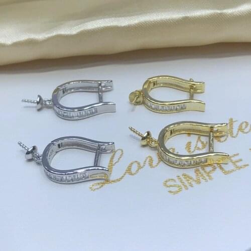 925 Sterling Silver Earrings Clip Findings Settings Base Mountings Parts Mounts for Coral Pearls Agate Crystal Stones Beads