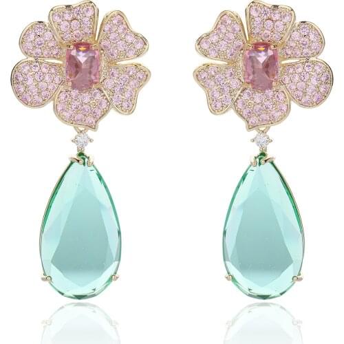 Cubic Zircon CZ Flower Earrings for Wedding, Crystals Drop Earring for Bride, Women Girl Birthday Party Jewelry CE11142