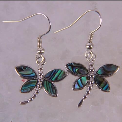 New Zealand Abalone Shell Bead Dragonfly Earrings Fashion Jewelry T143