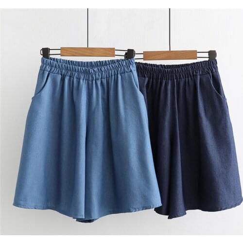 Summer Solid Casual Jean Shorts Women Summer 2020 Loose Womens Denim Shorts Preppy Style Elastic High Waisted Shorts For Women