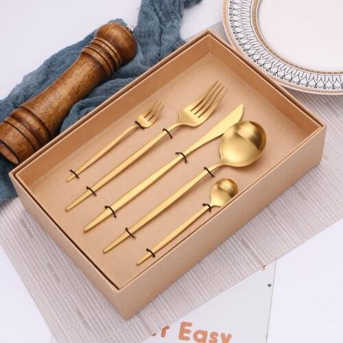 Steel Gold Cutlery Set Tableware Forks Knives Golden Kitchen 30Pcs Spoons Fork Gold Spoon Set Dinnerware Set Golden Cutlery Box