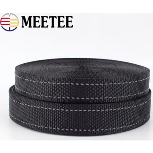 Meetee 10Yards 20/25mm Reflective Nylon Webbing Stripe Webbing Ribbon DIY Pet Collar Tape Luggage Belt Clothing Sewing Accessory
