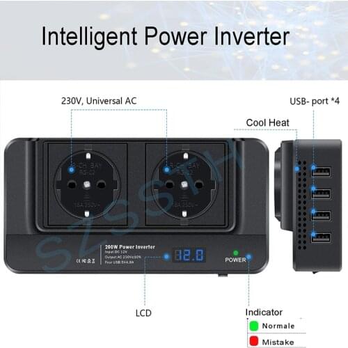 SZSSTH 12V 230V Converter 12V To 220V Europe Power Car Inverter 12 V 220V Inverter 200W
