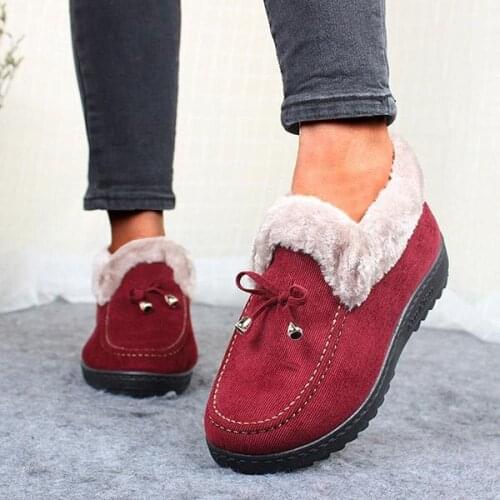 Low Heel Warm Non-slip Cotton Boots Women Winter Plush Lined Cotton Shoes Flat Boots &T8