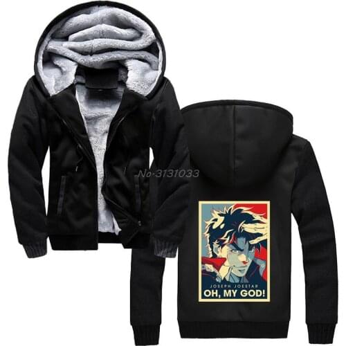 Jojo Bizarre Adventure Vintage Joestar Joseph OH MY GOD Letter Hoodie Men Winter Thicken Keep Warm Sweatshirt Hooded Jacket