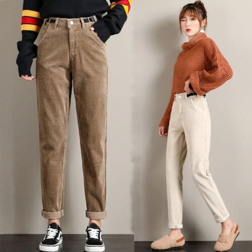 Spring autumn high waist was thin Corduroy harem pants Corduroy pants Womens pants casual trousers Female loose trousers