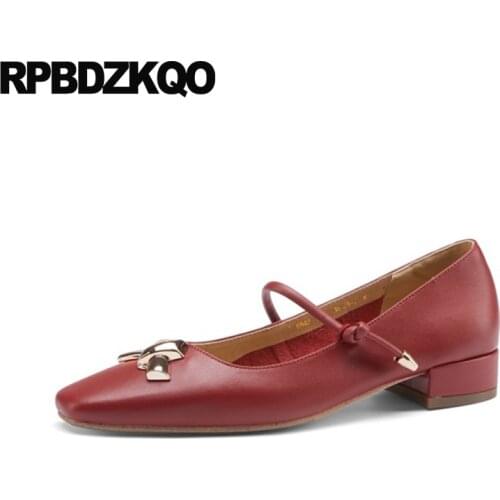 Top Quality Trending Strap Women Girls Square Toe Dress Shoes Low Heels Metal Pumps Bridesmaid Chunky Beige Mary Jane Wine Red