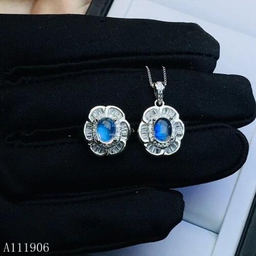 KJJEAXCMY boutique jewelry 925 sterling silver inlaid natural moonstone gemstone female ring necklace pendant set to support tes