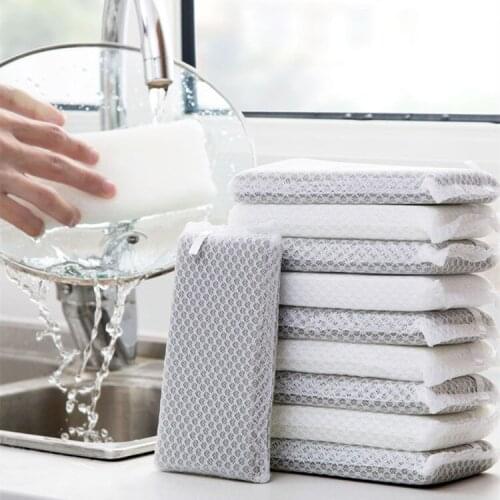 1pc Sponge with mesh Washing Dish Towel Rags Scouring Pad Sponge Cloth Strong cleaning power Kitchen Cleaning Dishcloths