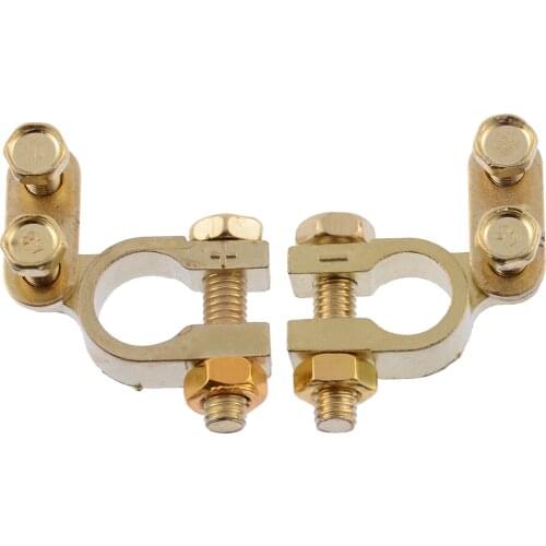 2pcs Small Size 35mm Car Battery Terminals Clamps Pair Screw Connection Positive&Negative Brass Cables Connectors Accessories