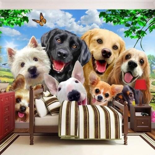 3D Wallpaper Cute Cartoon Lawn Dog Animal Photo Wall Murals Children Kids Bedroom Backdrop Wall Home Decor Papier Peint Enfant