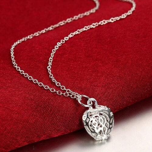 925 Sterling Silver Hollow Love Heart Ball Chain Pendant Necklace For Women Wedding Engagement Party Jewelry Gift