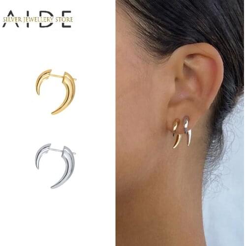 AIDE 1 Pc Personalized Horns Stud Earrings For Women Geometric Glossy Piercing 925 Sterling Silver Earings Fine Jewelry kolczyki