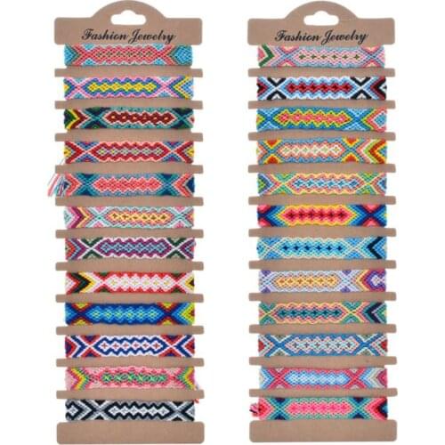 12Pcs Bohemia Summer Beach Colorful Tassel Boho Weave Hemp Cords Ethnic Friendship Bracelet Wristband Kit Adjustable