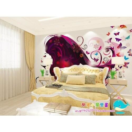 Large beauty salon center personality mural TV background wallpaper butterfly girl Custom Size