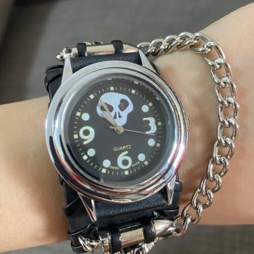 Luxury Brand Mens Watch Casual Leather Black Skull Quartz Clock Mens Personality Sports Wrist Watch Gift Relogio Masculino
