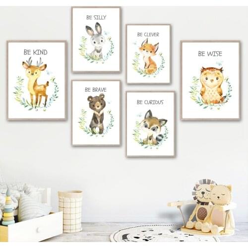 Deer Rabbit Bear Fox Raccoon Owl Number Wall Art Canvas Painting Nordic Posters And Prints Wall Pictures Baby Kids Room Decor