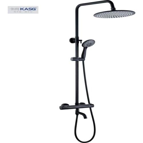 KASG-H982 Constant Temperature Black Plated Shower Set 8' inch Shower Head ABS Handhold Shower-Faucet Thermostatic