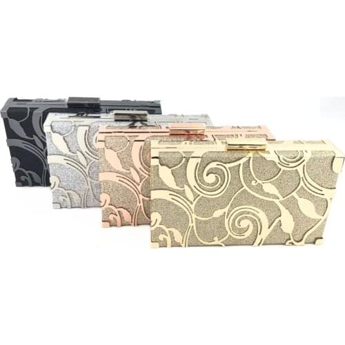 Fashion Hollow Out Champagne/Gold 4 Colors Mini Evening Clutch Party Purse Fashion Ladies Metal Dinner Bag Long Chain Clutch
