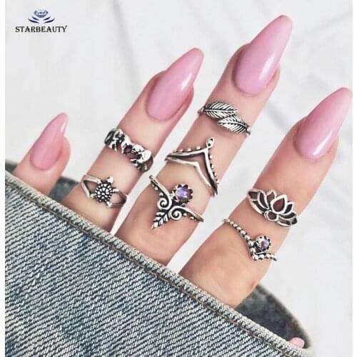 7pcs/set Fashion Vintage Punk Midi Rings Set 2017 Antique Gold Silver Boho Female Charms Jewelry Knuckle Ring For Women Man
